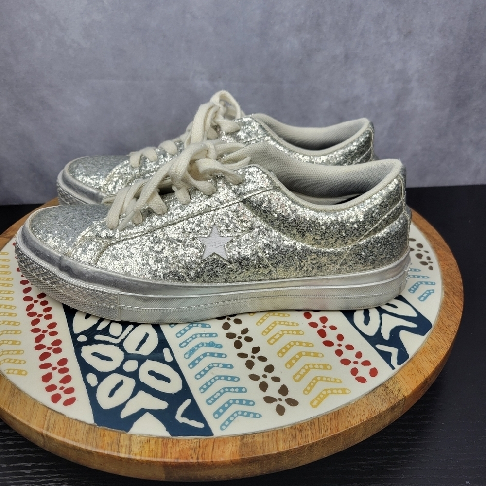 Converse X Chiara Ferragni Silver Glitter One Star Sneakers Womens 7‎